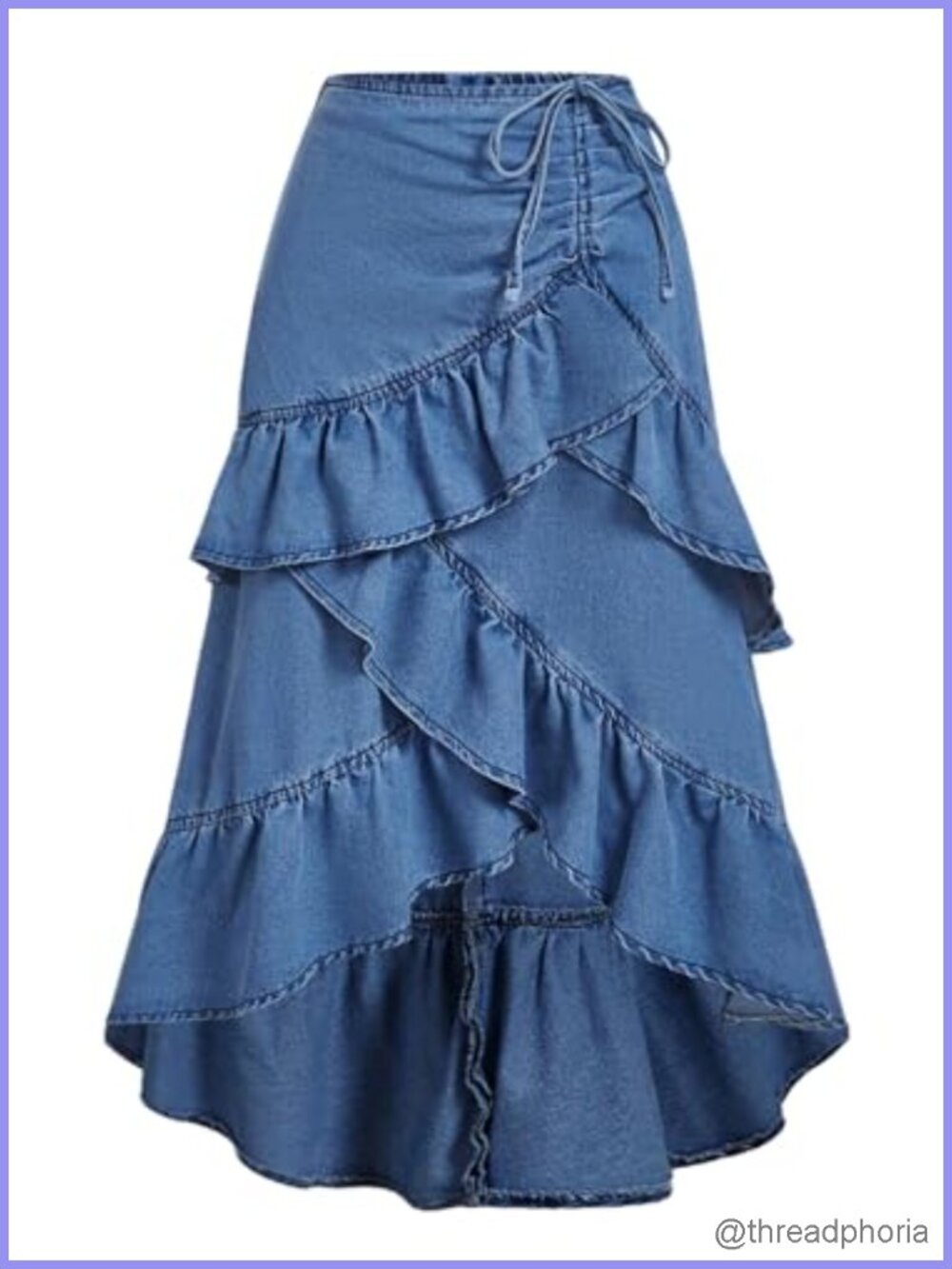 Women's Asymmetrical Tiered Layered Denim Maxi Jean Skirt